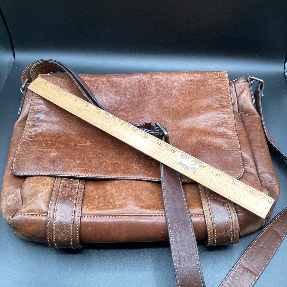 Distressed Leather messenger Bag Marked Frye - Picture 8 of 12